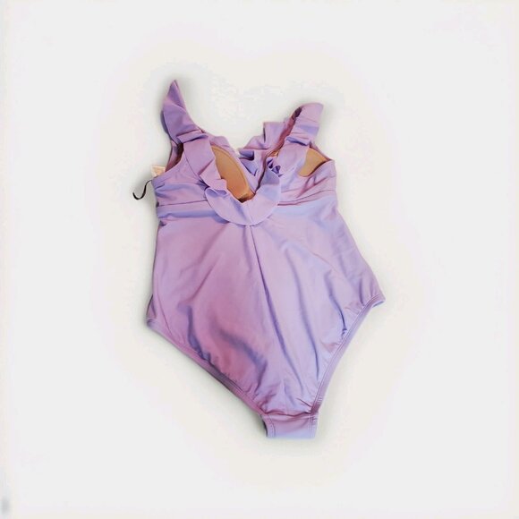 Women's Ruffle Plunge One Piece Swimsuit Shade & Shore Lavender Purple Size 16 - Picture 5 of 8